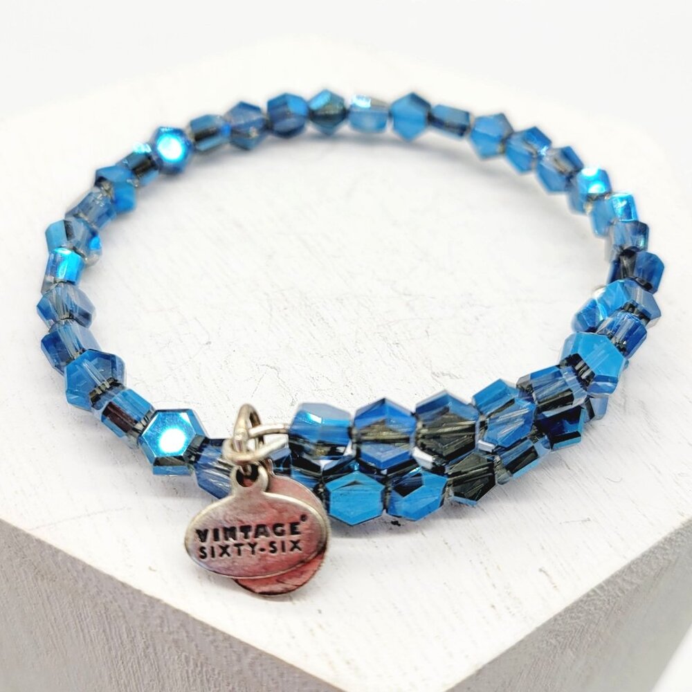 Alex and Ani Vintage Sixty-Six Collection Blue Crystal Beaded Wrap Bracelet